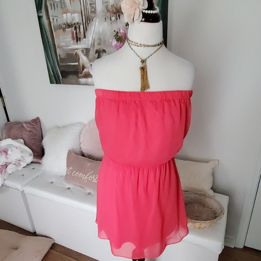 Coral Color Strapless Dress